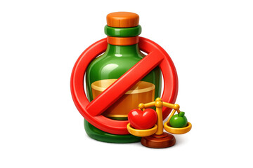 Cartoon alcohol prevention icon with no drinking sign and healthy choices balance for healthcare campaign
