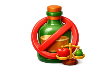 Cartoon alcohol prevention icon with no drinking sign and healthy choices balance for healthcare campaign