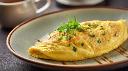 Soft omelette with barely visible curd texture, pale clay background, restrained fine dining style