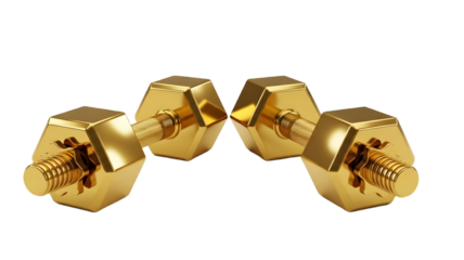 Luxury golden dumbbells resembling nuts and bolts for a premium fitness concept