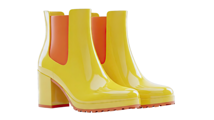 Yellow Platform Chelsea Boots with Orange Lining