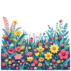 Vsai colorful blooming wildflowers creating a vibrant spring meadow border