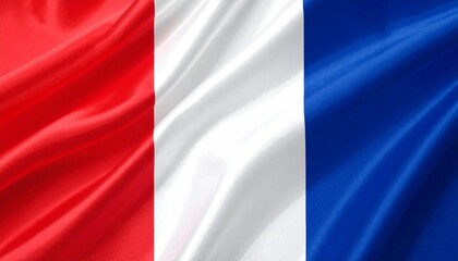 Obraz premium The national flag of France with vertical blue, white, and red bands, rippling to show movement and pride.