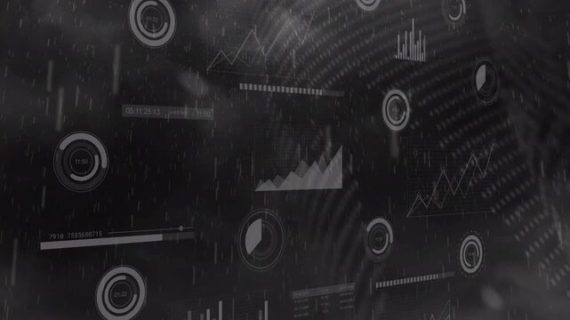 Animation of rain falling over data processing and globe