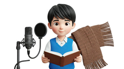Boy with Microphone Reading Book