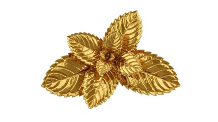 Shimmering gold foliage on a transparent background, a lavish representation of botanical art