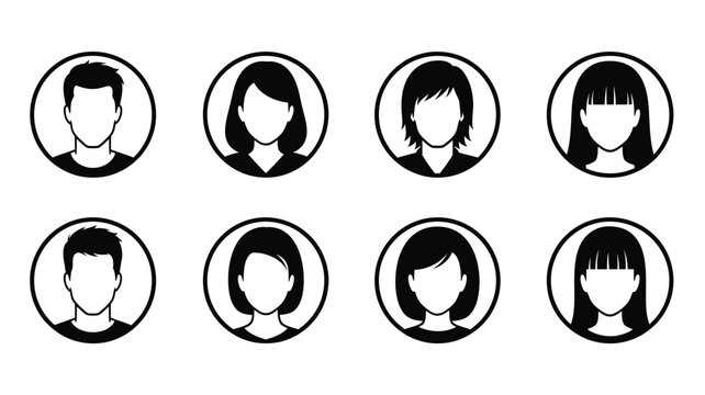 Collection of circular profile icons featuring various hairstyles a simple silhouette