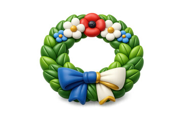 Elegant memorial wreath icon with colorful flowers and ribbons for commemorative designs