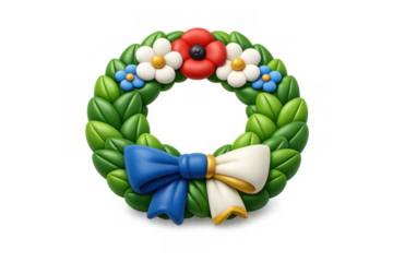 Elegant memorial wreath icon with colorful flowers and ribbons for commemorative designs