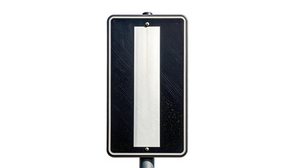 Rectangular black sign with white vertical stripe in the center, isolated on black