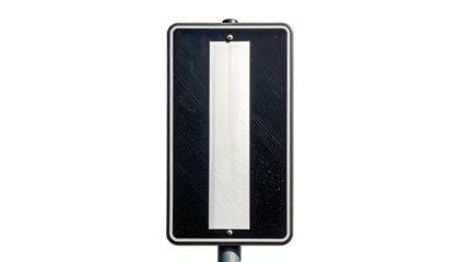 Rectangular black sign with white vertical stripe in the center, isolated on black