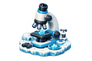 Arctic science exploration scene with microscope and ice theme for educational design