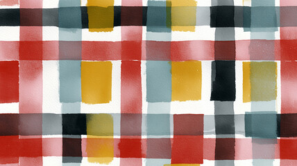 水彩風タータン柄、淡い色合いのテキスタイル表現