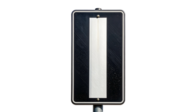 Rectangular black sign with white vertical stripe in the center, isolated on black - Powered by Adobe