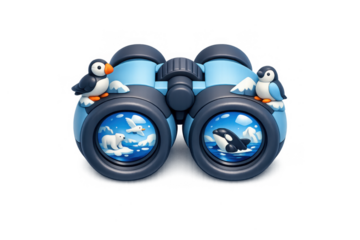 Arctic wildlife exploration concept with binoculars icon for nature adventures