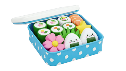 Cute Bento Box with Sushi and Onigiri