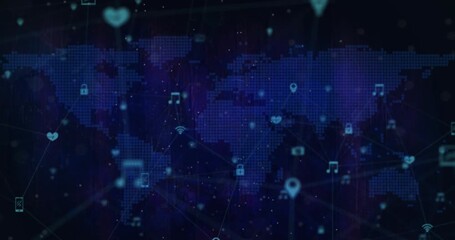 Animation of animation of globe over data processing - Powered by Adobe