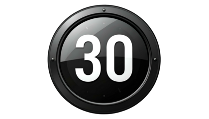 A metallic dial shows the number "30" in white against a dark backdrop