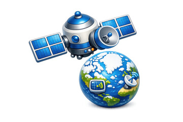 Futuristic satellite communication icon for space and technology design