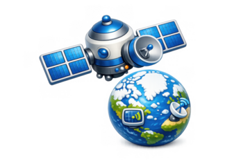 Futuristic satellite communication icon for space and technology design