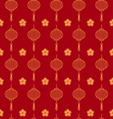 Chinese Pattern New Year. Red Chinese Pattern for Imlek. Oriental Pattern. Red Seamless Pattern. Japanese Seamless Pattern. Asian Oriental Pattern.