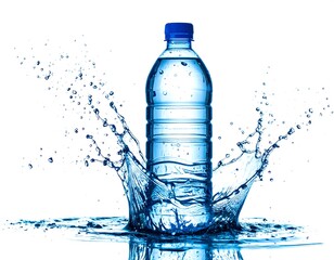 Water Bottle Splashing with Fresh Water Isolated on White