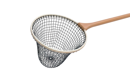 Wooden handle fishing net with black mesh