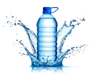 Water Bottle Splashing with Fresh Water Isolated on White