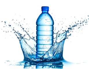 Water Bottle Splashing with Fresh Water Isolated on White