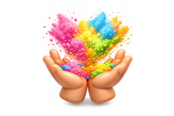Vibrant holi celebration with colorful powder explosion in hands for festive design