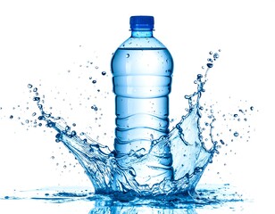 Water Bottle Splashing with Fresh Water Isolated on White