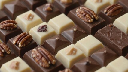 Assorted chocolate bars with pecans and toppings