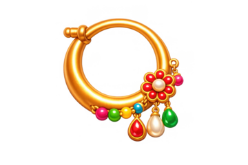 Elegant bridal nath design with colorful gemstones for jewelry inspiration