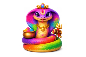 Sacred cobra icon with colorful design and spiritual elements for decor