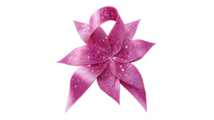 Pink breast cancer awareness ribbon shaped like flower on black background symbolizing hope beauty strength survival and compassionate healthcare support