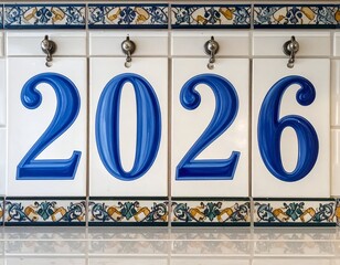 Close up of decorative tiles spelling out the year 2026