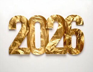 Golden numbers shaped as 2026 on a white background