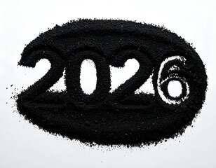 Black powder numerals "2026" on white. Grainy texture outlines the numbers