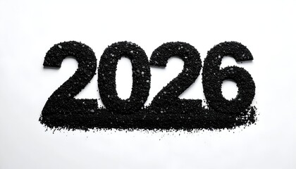 Black textured "2026" on white background, future-themed graphic