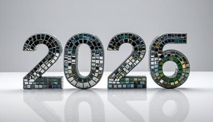 Mosaic "2026" in shiny finish on white surface