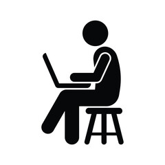 Person Working on Laptop Icon Black Silhouette Sitting on Chair Illustration