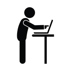 Standing Person Using Laptop at Desk Icon Black Silhouette Illustration