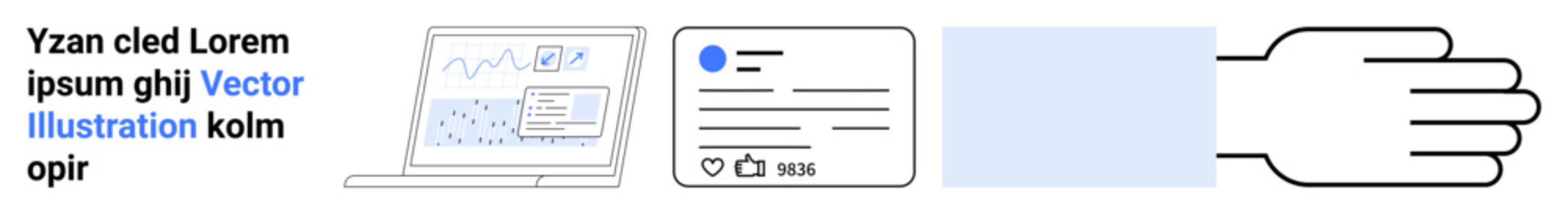 Digital identity, online security, social media, biometric technology, data analytics, user authentication. Laptop with graphs, user ID card hand gesture and blank space. Digital identity and online