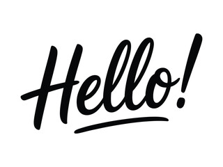 Handwritten Hello Script Calligraphy with Exclamation Mark for Welcoming Message