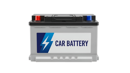 Car Battery with Red and Blue Terminals on Black Background
