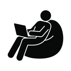 Person Relaxing on Bean Bag Chair Using Laptop Icon Illustration