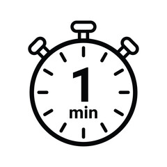 One Minute Stopwatch Icon Countdown Timer Symbol Isolated on White Background
