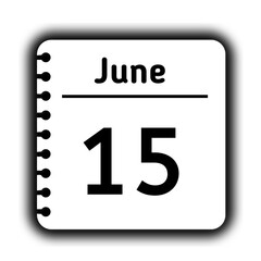 Fototapeta premium June 15st calendar new year day reminder icon note pad diary symbol