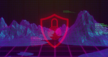 Animation of a digital computer interface online security padlock icon on a blue glowing background - Powered by Adobe