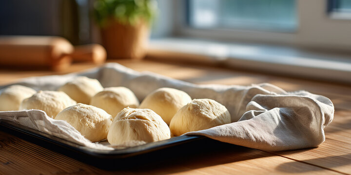 Freshly baked rolls on a tray, ready for baking